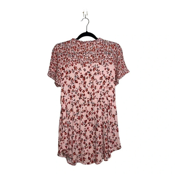 Maurices Tunic Babydoll Top Pink Ditsy Floral Print Lace-up Front Medium Women’s - Picture 7 of 12